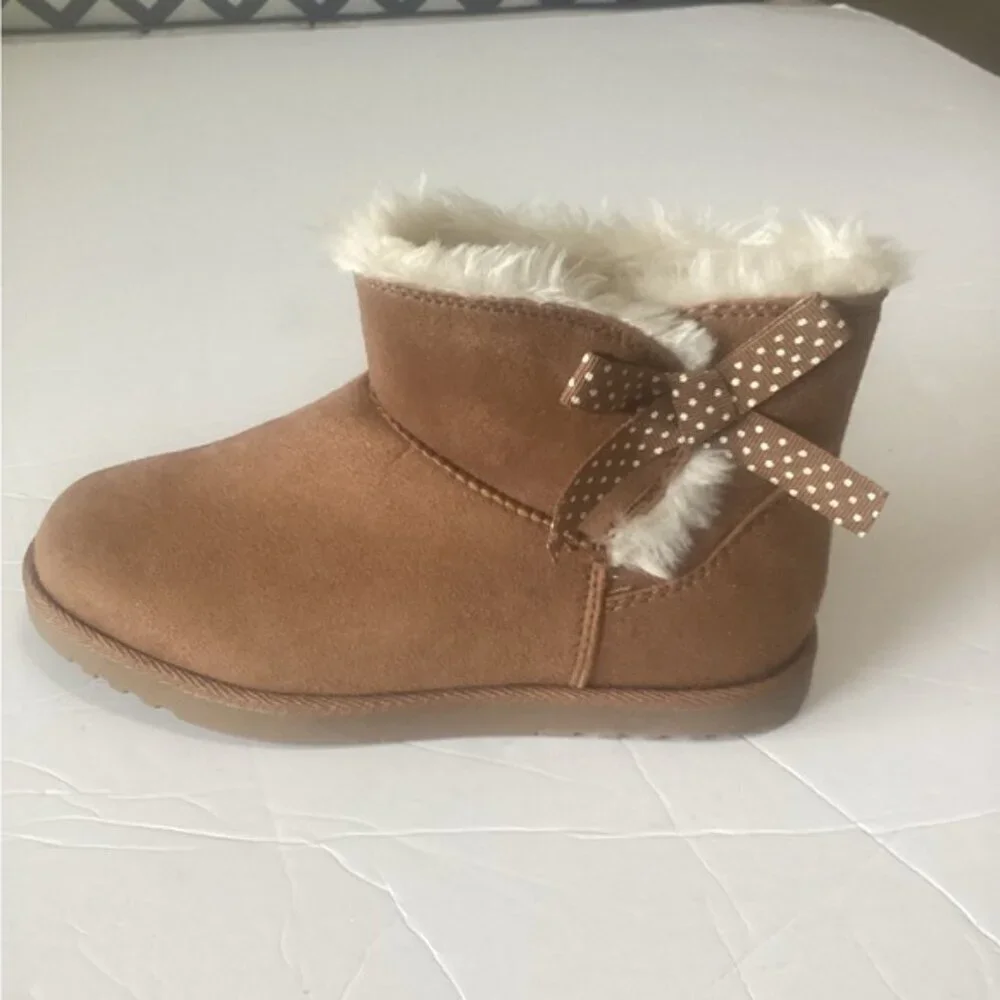 Brown Faux Fur Lined Ankle Boot with Bow girls size 4 left boot only